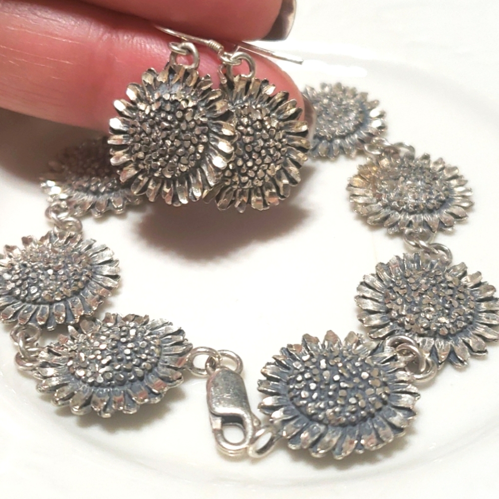 Rare Vintage 925 Silver Bracelet and Earrings set